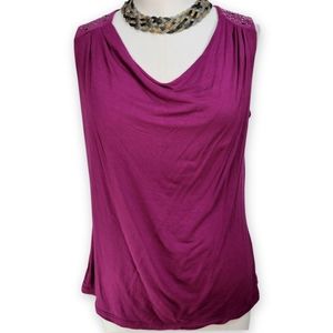 Sleeveless Draped Top with Gunmetal Gray Studs at shoulders Petite Medium